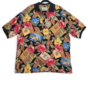 Kalaheo Hawaiian Polo Shirt XL Made in Hawaii Cigar Floral Aloha Print EUC